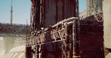 CGI Urban industrial structure with pipes and scaffolding in a sunny setting video