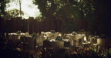 CGI Elegant outdoor setup with tables and flowers for a special event video