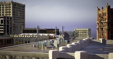 CGI Urban skyline with rooftop structures and historic architecture in daylight video