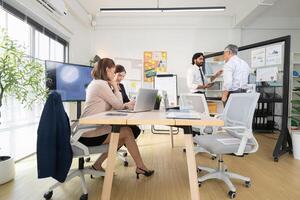 In a contemporary office, a group of senior executives with a mission to approve new projects,111 photo