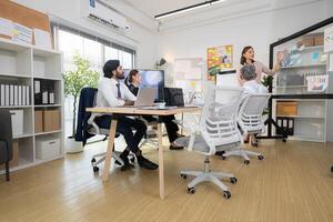 In a contemporary office, a group of senior executives with a mission to approve new projects,106 photo