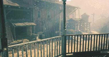 CGI Exploring a deserted town with rustic buildings and misty atmosphere video