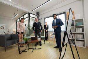 In a contemporary office, a group of senior executives with a mission to approve new projects,42 photo