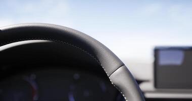 CGI Close view of steering wheel during drive on a clear day in open terrain video