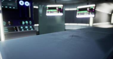 CGI High tech laboratory environment with advanced equipment and screens displayed video