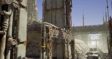 CGI Industrial structures dominate the landscape in a futuristic urban setting video