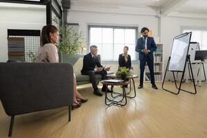 In a contemporary office, a group of senior executives with a mission to approve new projects,18 photo