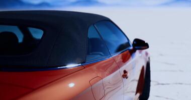 CGI Luxury convertible parked in a vast desert landscape during sunset video