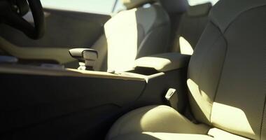 CGI Elegant interior of a modern vehicle showcasing luxurious seating features video