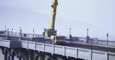CGI Construction vehicle operates on bridge during daylight hours video