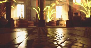 CGI Relaxing interior space with warm lighting and lush greenery video