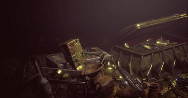 CGI Hidden treasures in a mysterious chest surrounded by ancient artifacts video