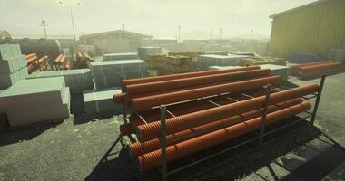 CGI Construction site with stacked materials in a sunny environment video