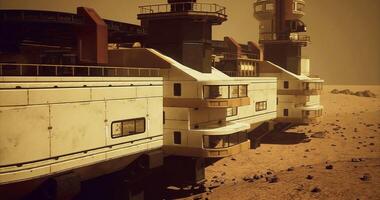 CGI Mars habitat structure on the red planet surface during a dust storm video