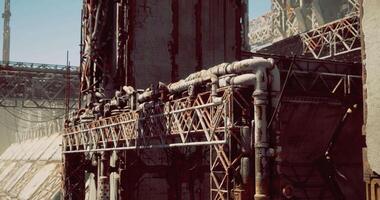 CGI Urban industrial landscape showcasing pipes and structures in a desolate area video