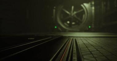 CGI Mysterious entrance of a high security vault captured in low light video