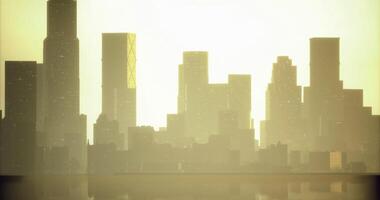 CGI Sunset glow over city skyline with silhouette of tall buildings video
