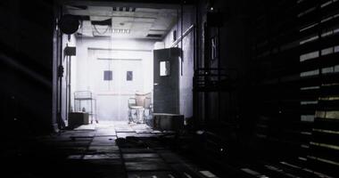 CGI Mysterious abandoned corridor with sunlight illuminating empty chairs video