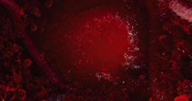 CGI Exploring the depths of vibrant red fluid in a surreal abstract environment video