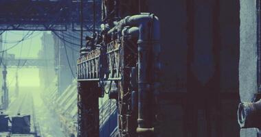 CGI Industrial setting showcasing intricate pipes and machinery in a large space video
