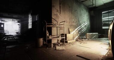 CGI Abandoned hallway with scattered debris and soft light in empty building video