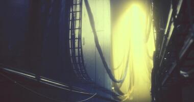 CGI Mysterious corridor illuminated by soft yellow light in urban setting video