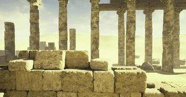 CGI Ancient ruins emerge from the desert sands under a bright sky video