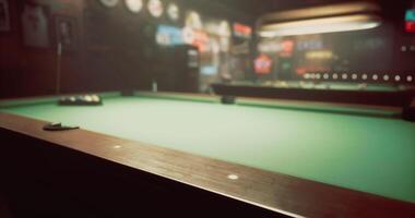 CGI Pool table in a dimly lit bar with retro decorations and vibrant neon signs video