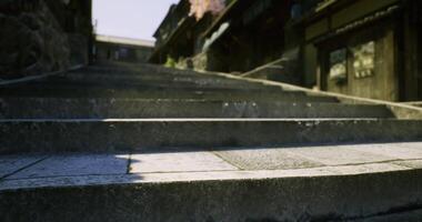 CGI Historic stone steps to traditional buildings in a quaint village video