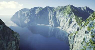 CGI Majestic cliffs and calm waters in a serene coastal landscape video