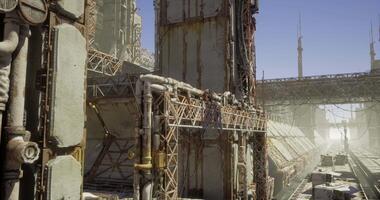 CGI Futuristic industrial landscape with large structures and pipelines video