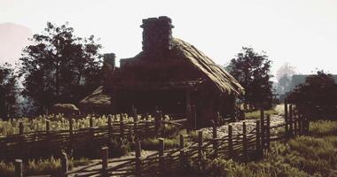CGI Rustic cottage near a wooden fence in a serene countryside setting video