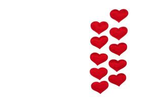 Red hearts isolated on white, template for a card photo