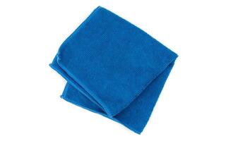 Blue Folded Microfiber Cleaning Cloth Isolated on White Background. Top View photo