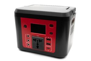 Lithium portable power station for home using. Isolated on white background photo