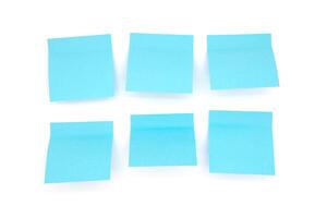 Six blue sheets for notes on a white background, space for your text, isolate photo