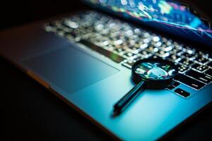 Internet search concept. Search for financial income on Internet. Shallow depth of field. Beautiful background photo