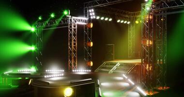 CGI Stage setup with bright lighting effects for a live performance event video