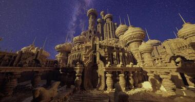 CGI Stunning alien architecture under a starry night sky in a desert landscape video