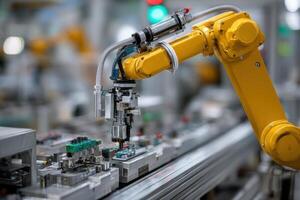 A robotic arm is working on a machine photo