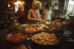 A woman is preparing food in a kitchen photo