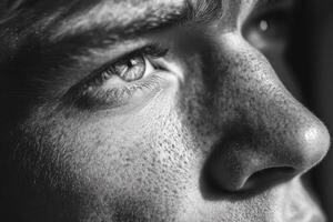 A close up of a man's face with freckles photo