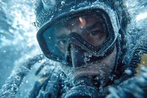 A man wearing a scuba mask and goggles photo