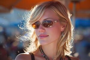A woman wearing sunglasses photo