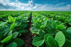Soybean field under blue sky photo