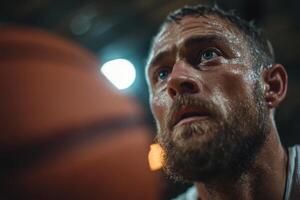 A man with a beard and a basketball ball photo