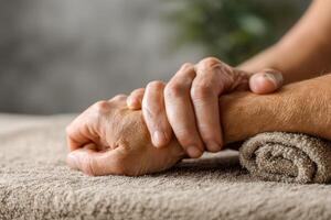 A person is holding onto the hand of a person photo