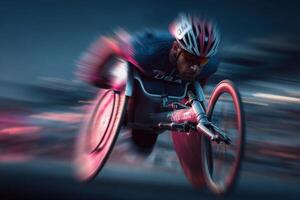 A blurry image of a person riding a bike photo