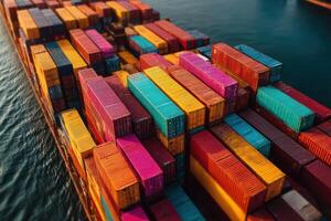 A large container ship is loaded with colorful cargo photo