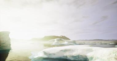 CGI Icebergs float serenely in a tranquil arctic landscape during soft daylight video